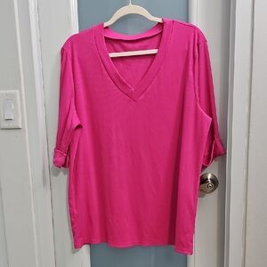 Vibrant Pink V-Neck Women's Top